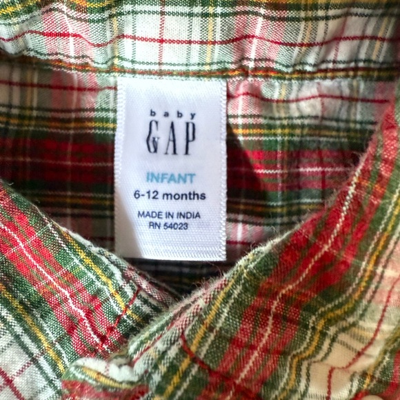 Gap Baby Boy Christmas Holiday Plaid Onesie long Sleeve button down shirt - Picture 2 of 2